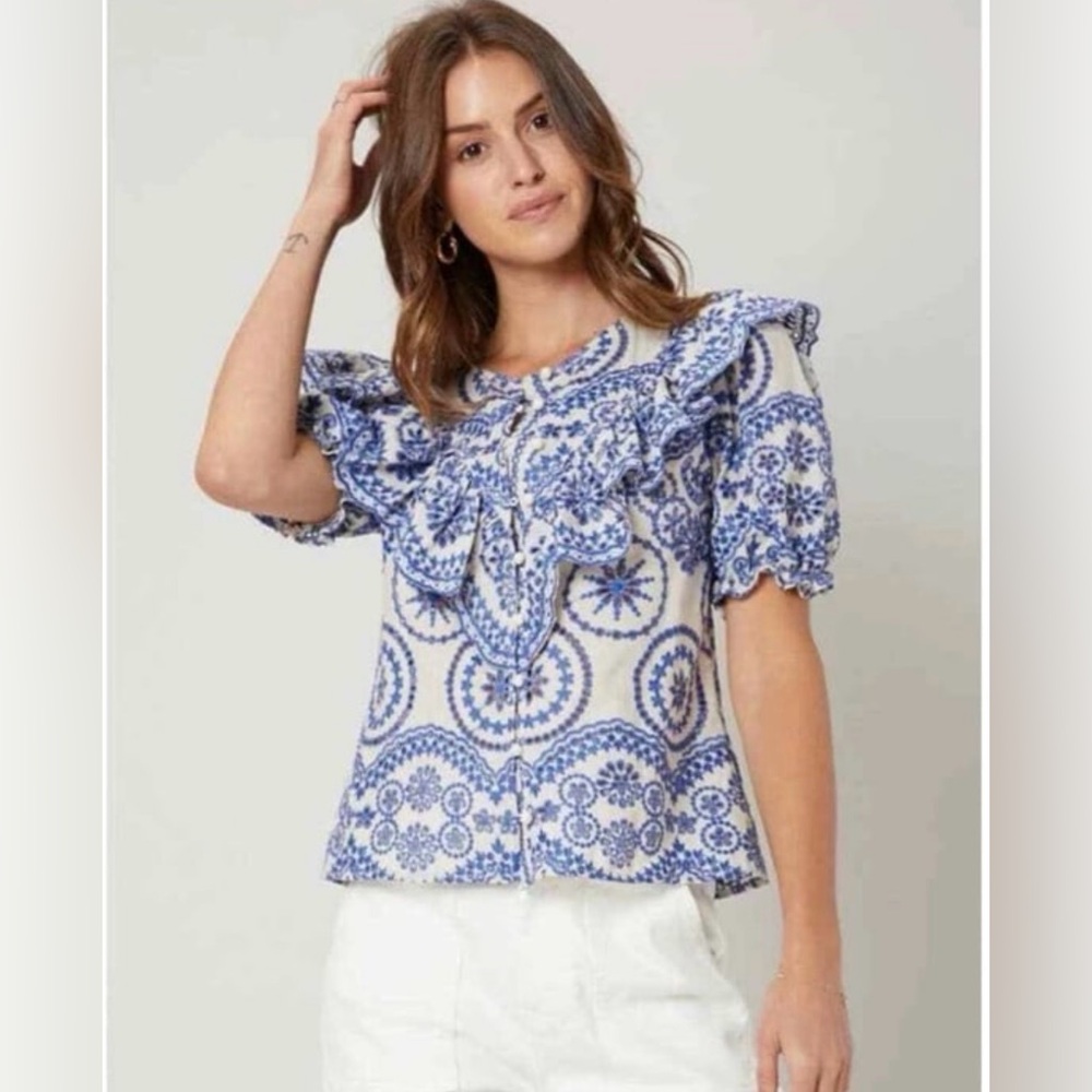 Ivanka Blue and White Patterned Women's Top